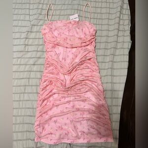 BRAND NEW - Pink Floral Ruched Mini Dress